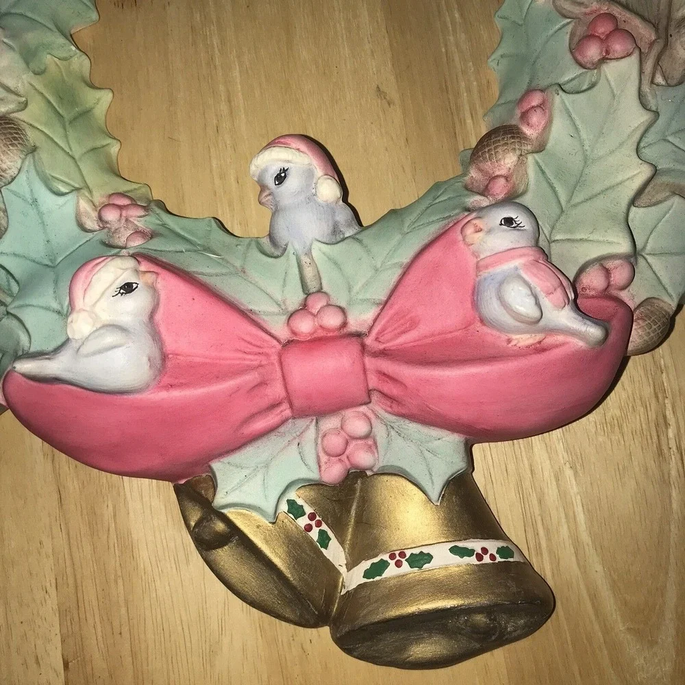 Ceramic Scioto Molds Christmas Holly Berry Wreath Blue Birds Bells 16